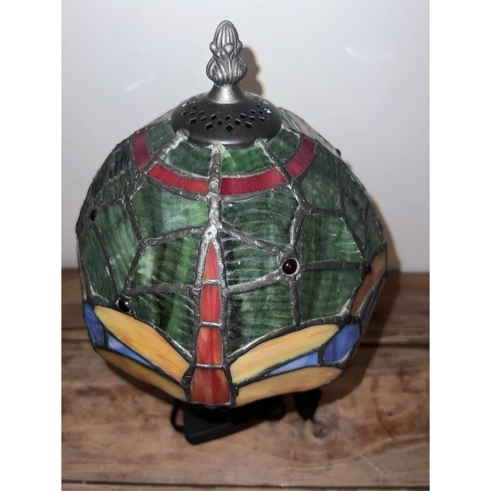 Small Stained Glass Desk Lamp Vintage Bedside Table Cottagecore